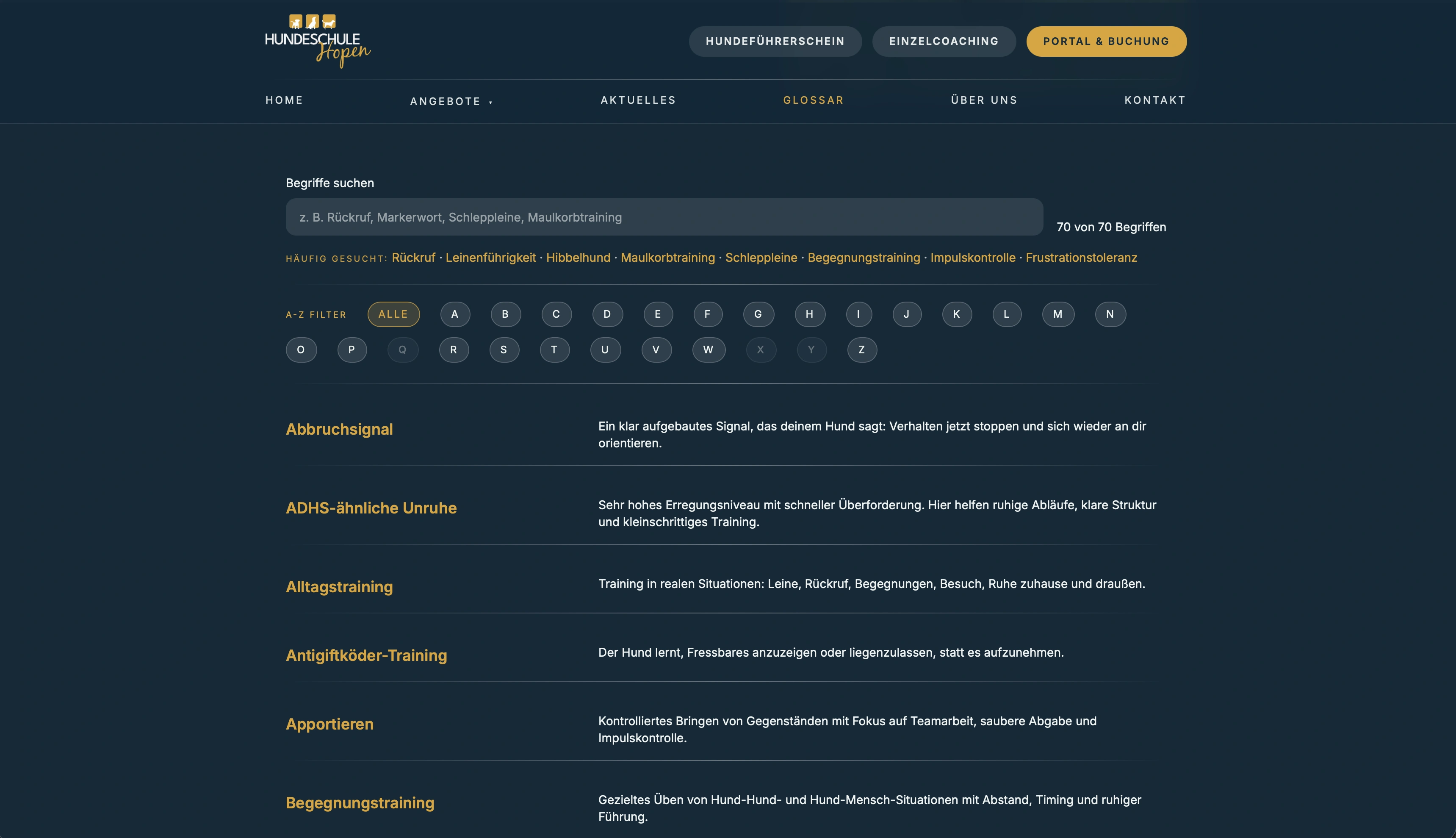 Hundeschule Hopen glossary and term search